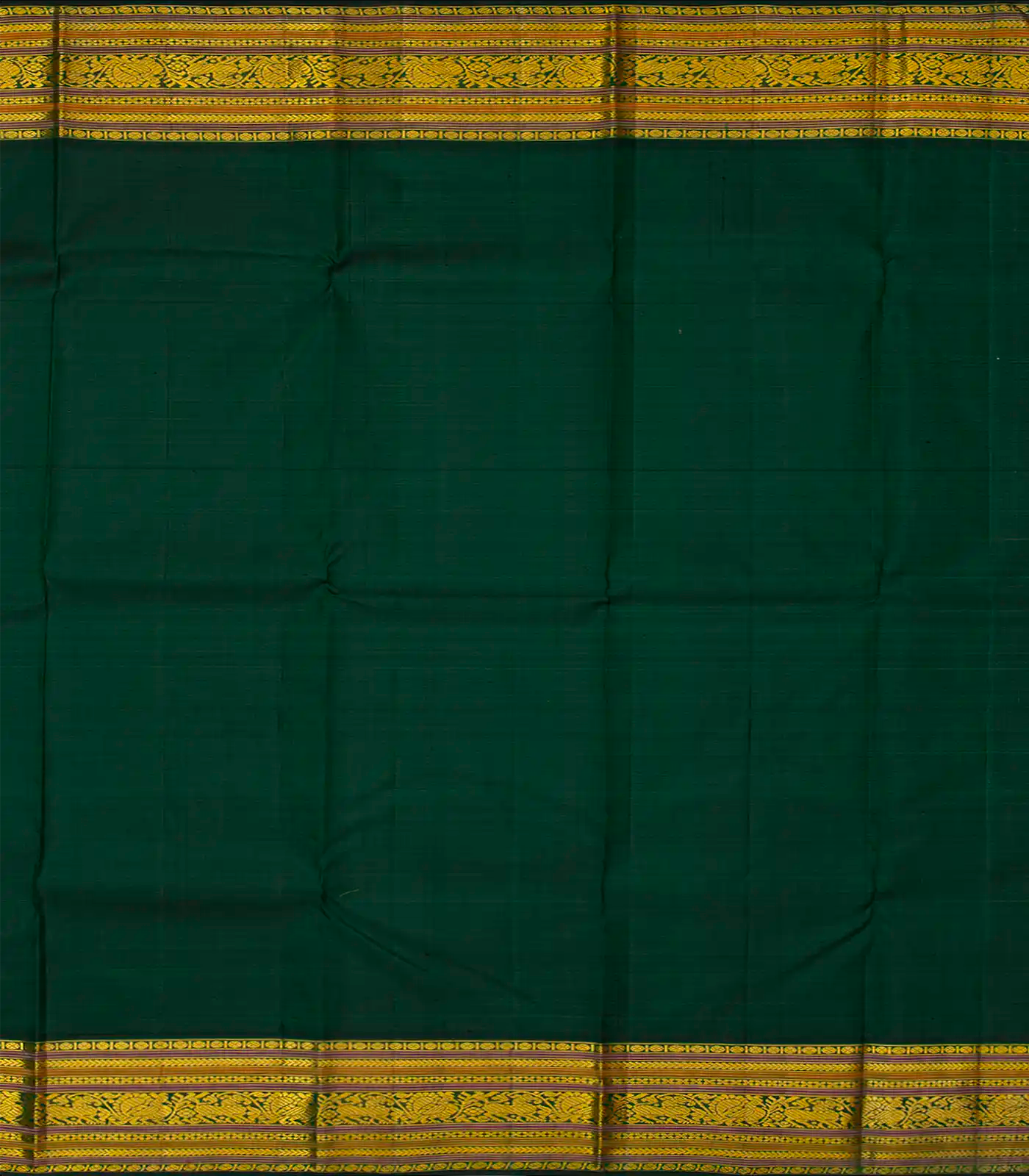 Red Handloom Kanchipuram Korvai Silk Saree With Green Border-Red