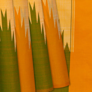 Sandal Handloom Kanchipuram Korvai Silk Saree With Temple Border-Sandal