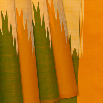 Sandal Handloom Kanchipuram Korvai Silk Saree With Temple Border-Sandal