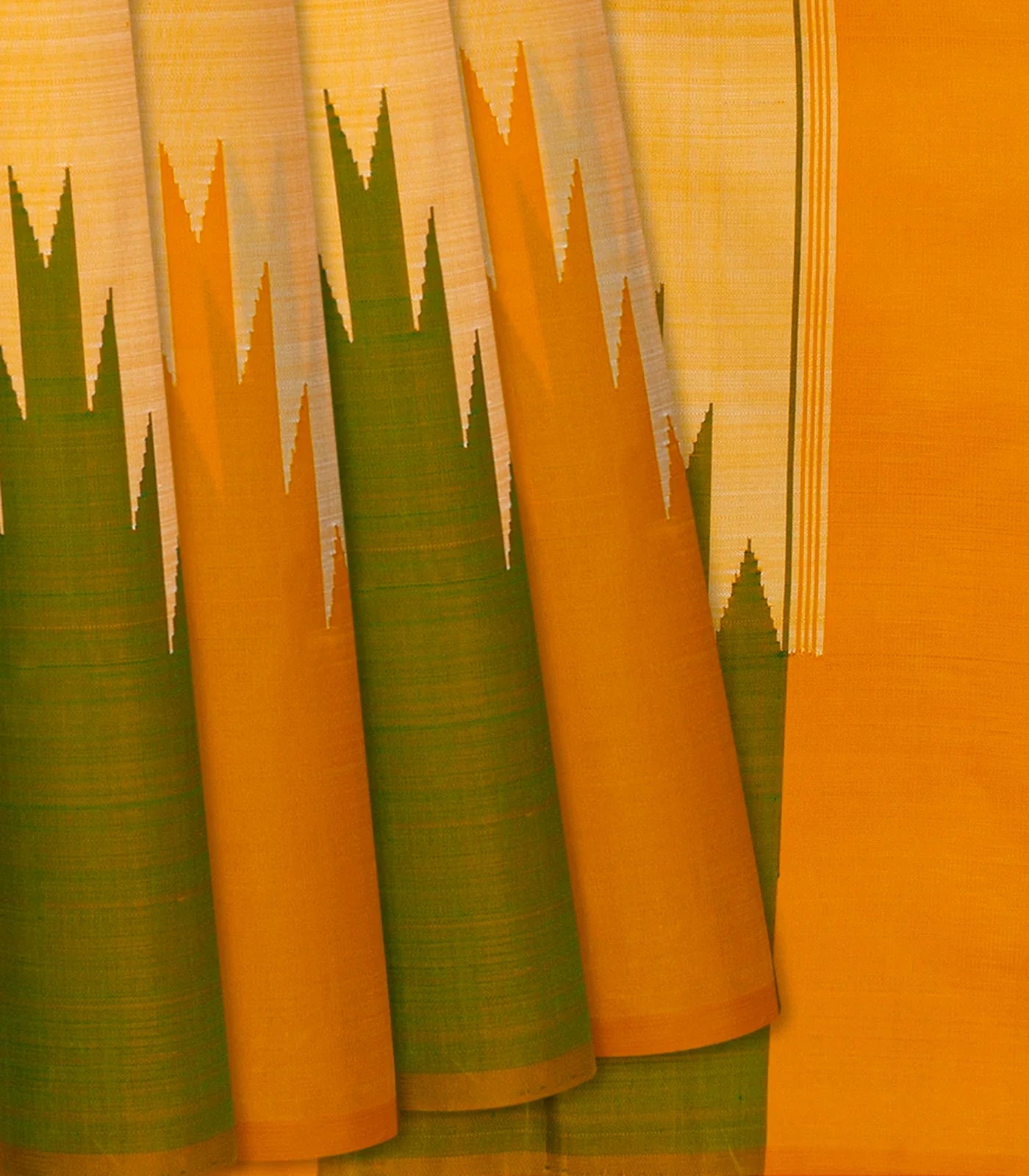 Sandal Handloom Kanchipuram Korvai Silk Saree With Temple Border-Sandal