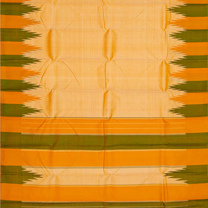 Sandal Handloom Kanchipuram Korvai Silk Saree With Temple Border-Sandal