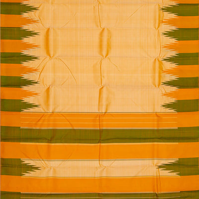 Sandal Handloom Kanchipuram Korvai Silk Saree With Temple Border-Sandal