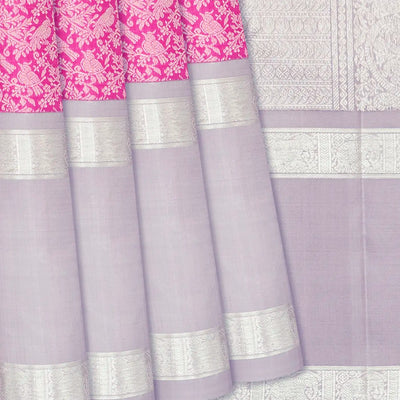 Pink Handloom Kanchipuram Silk Saree With Vanasingaram Motifs-Pink