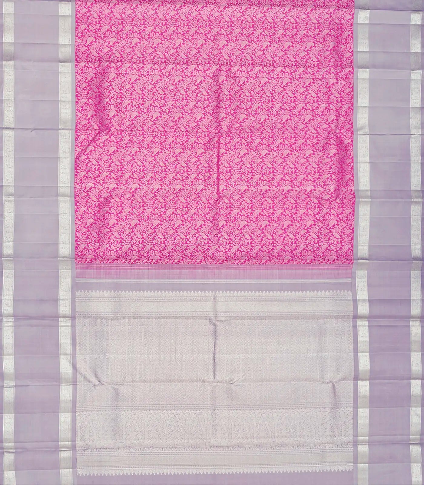 Pink Handloom Kanchipuram Silk Saree With Vanasingaram Motifs-Pink