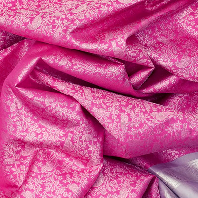 Pink Handloom Kanchipuram Silk Saree With Vanasingaram Motifs-Pink