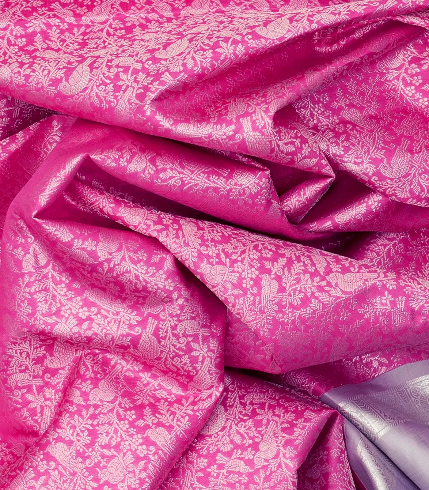 Pink Handloom Kanchipuram Silk Saree With Vanasingaram Motifs-Pink