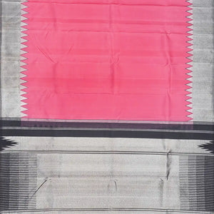 Bubble-gum Pink Handloom Kanchipuram korvai Silk Saree With Grey Border-BubbleGum Pink