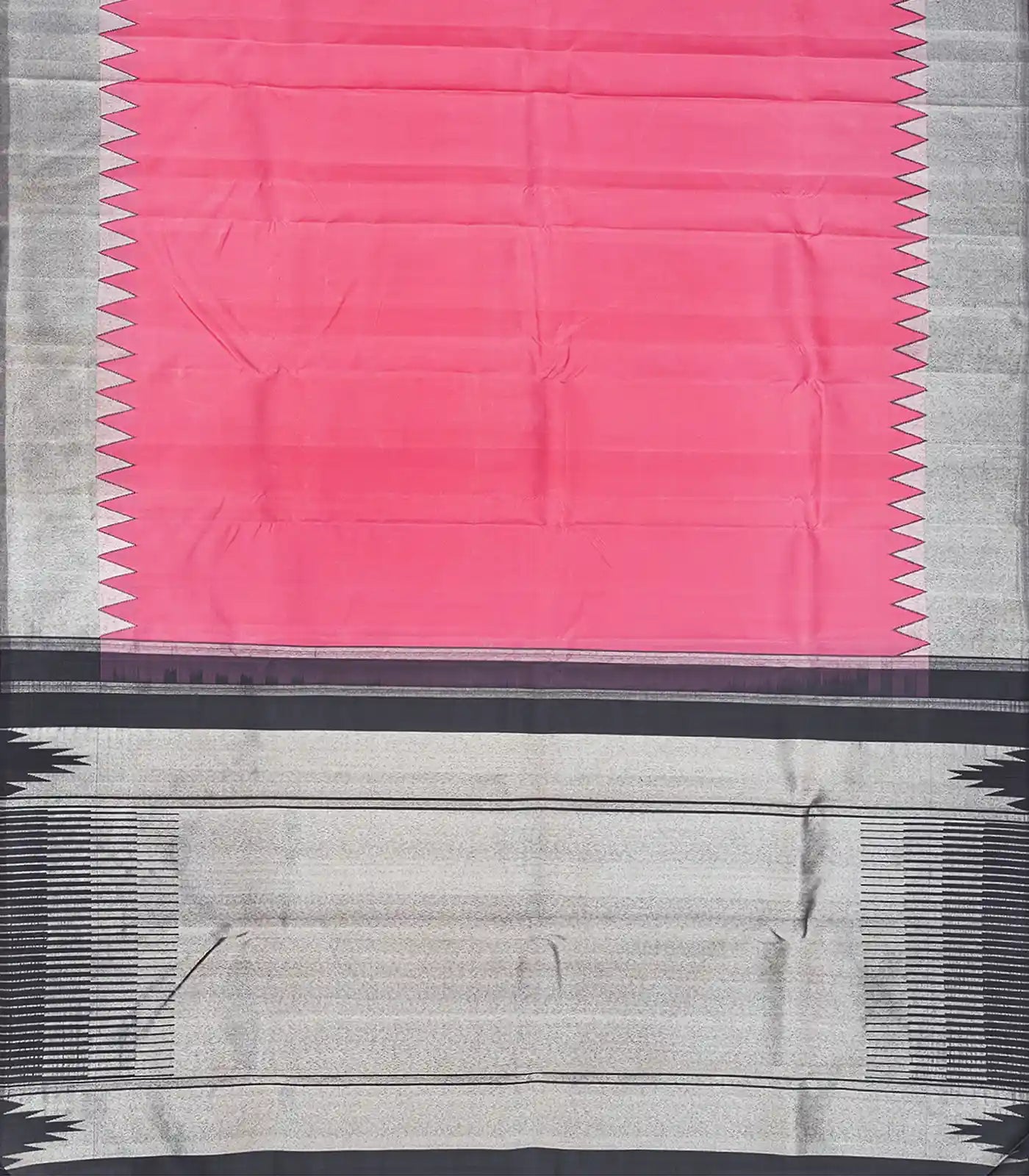 Bubble-gum Pink Handloom Kanchipuram korvai Silk Saree With Grey Border-BubbleGum Pink