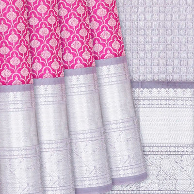 Hot Pink Handloom Kanchipuram Silk Saree With Floral Jaal Motifs -Hot Pink