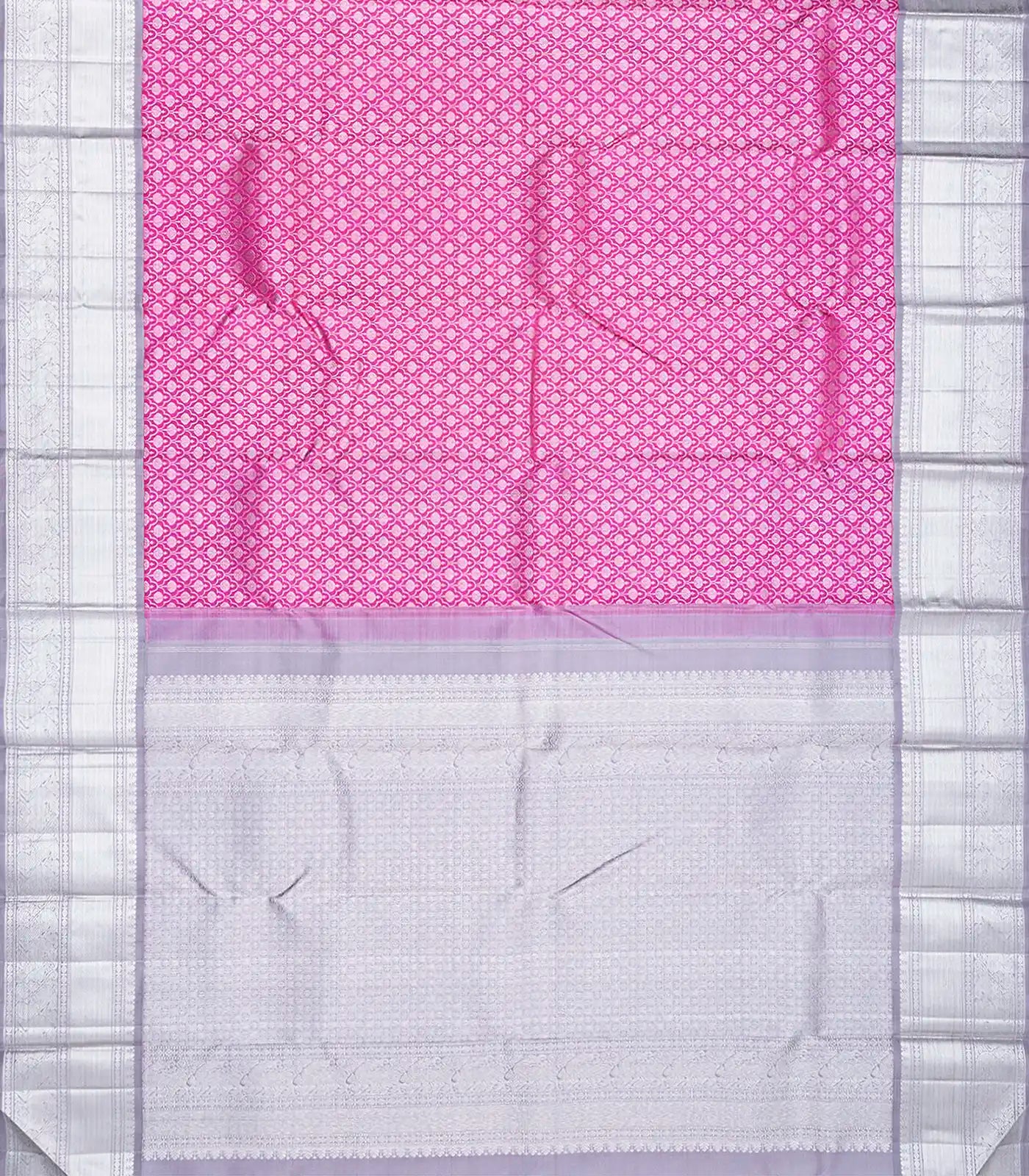 Hot Pink Handloom Kanchipuram Silk Saree With Floral Jaal Motifs -Hot Pink