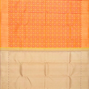 Peach Handloom Kanchipuram Silk Saree With Meena Floral Motifs-Peach