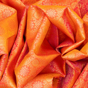 Peach Handloom Kanchipuram Silk Saree With Meena Floral Motifs-Peach