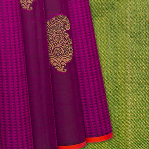 Magenta Handloom Kanchipuram Silk Saree With Stripes & Buttas-Magenta