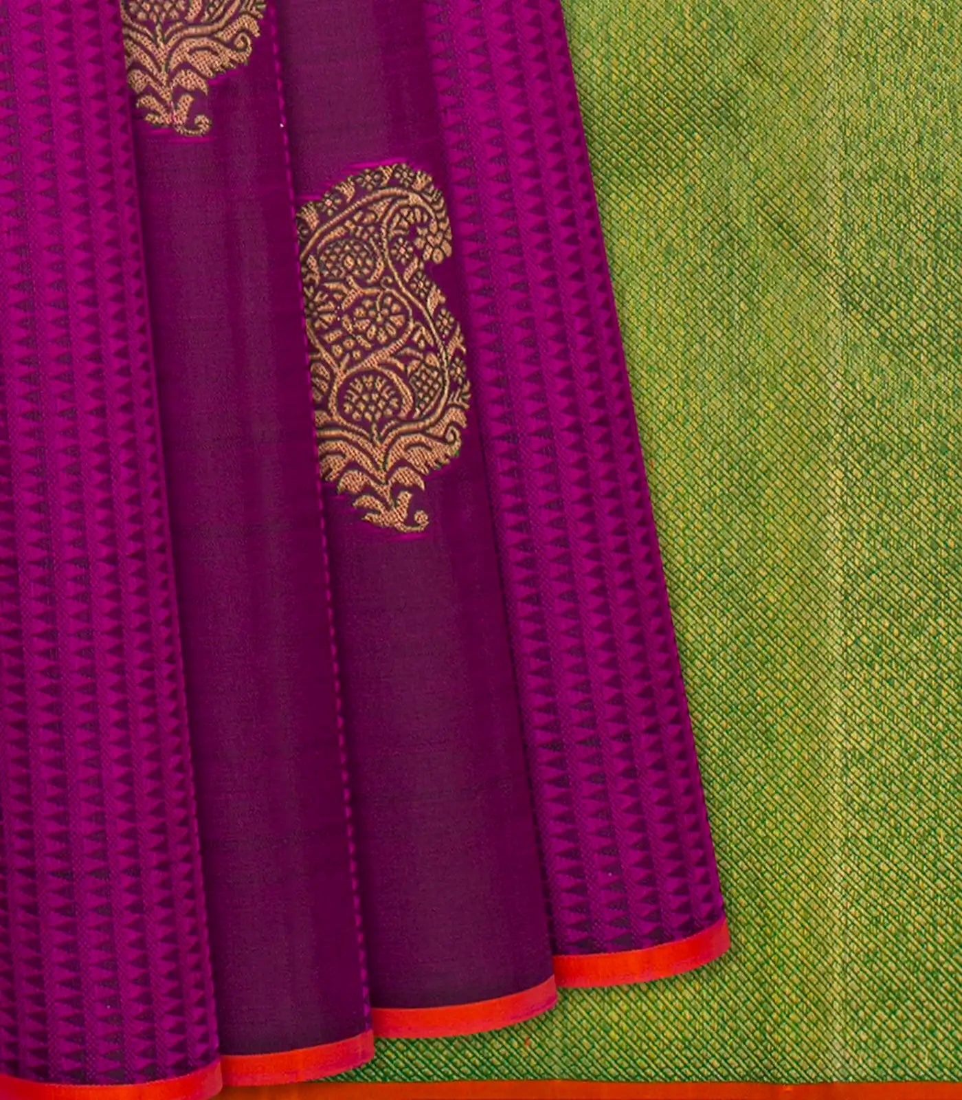 Magenta Handloom Kanchipuram Silk Saree With Stripes & Buttas-Magenta