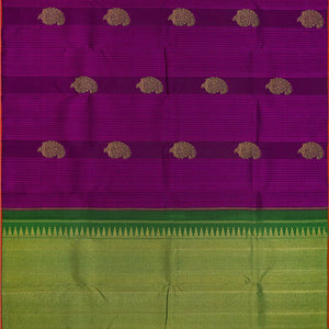 Magenta Handloom Kanchipuram Silk Saree With Stripes & Buttas-Magenta