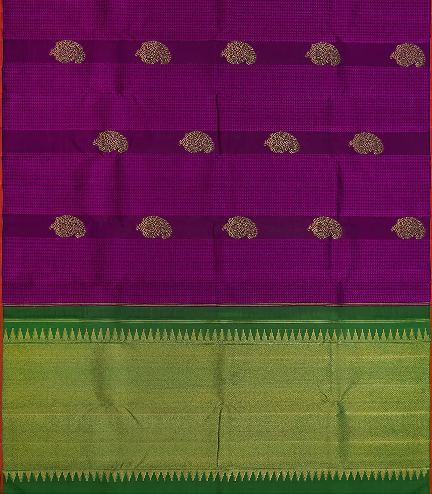 Magenta Handloom Kanchipuram Silk Saree With Stripes & Buttas-Magenta