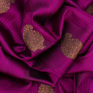 Magenta Handloom Kanchipuram Silk Saree With Stripes & Buttas-Magenta
