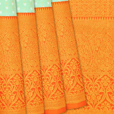 Light Green Handloom Kanchipuram Silk Saree With Floral Stripes-Light Green