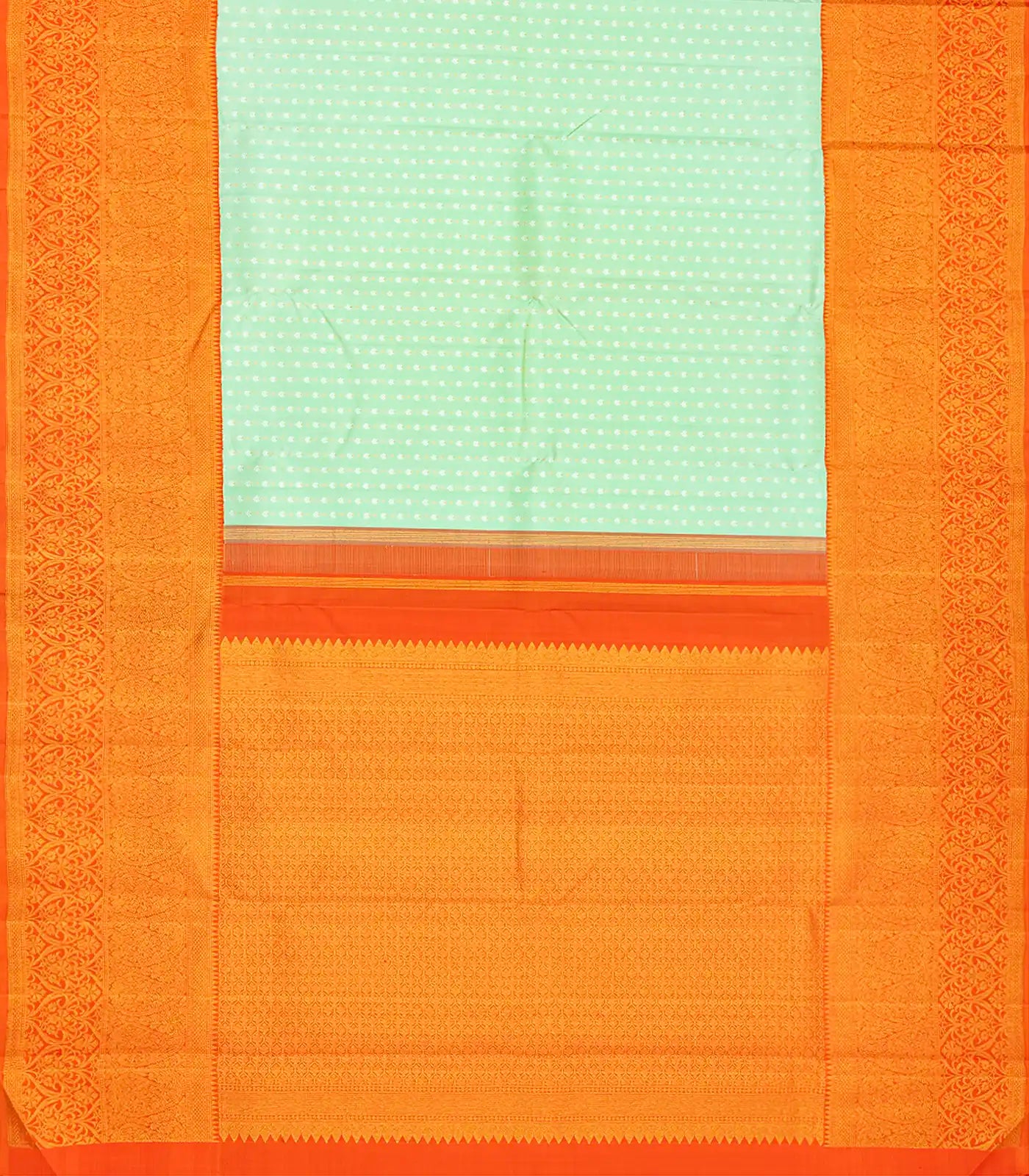 Light Green Handloom Kanchipuram Silk Saree With Floral Stripes-Light Green