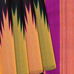 Black Handloom Kanchipuram Korvai Silk Saree With Jasmine Bud Buttas-Black