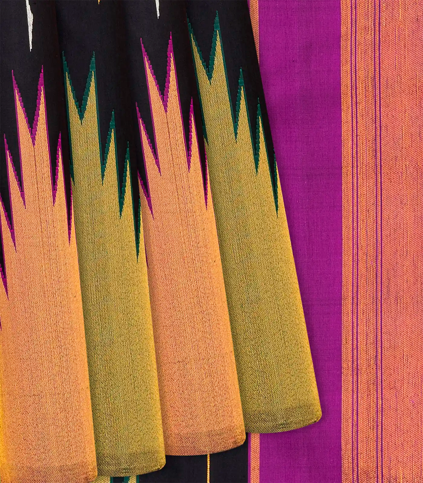 Black Handloom Kanchipuram Korvai Silk Saree With Jasmine Bud Buttas-Black