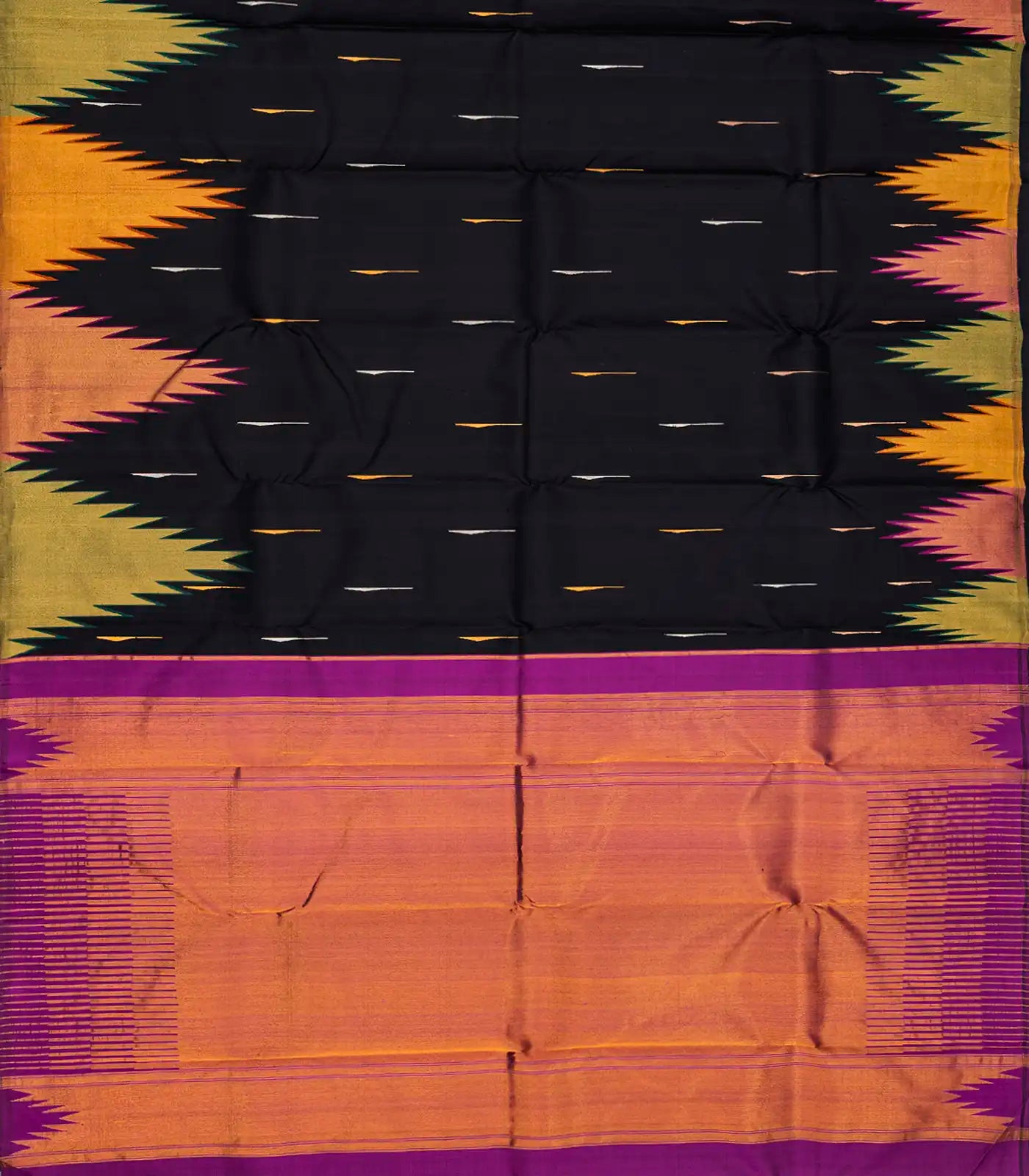 Black Handloom Kanchipuram Korvai Silk Saree With Jasmine Bud Buttas-Black