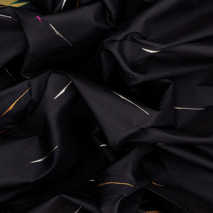 Black Handloom Kanchipuram Korvai Silk Saree With Jasmine Bud Buttas-Black