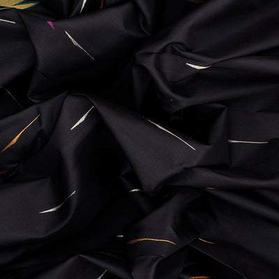 Black Handloom Kanchipuram Korvai Silk Saree With Jasmine Bud Buttas-Black