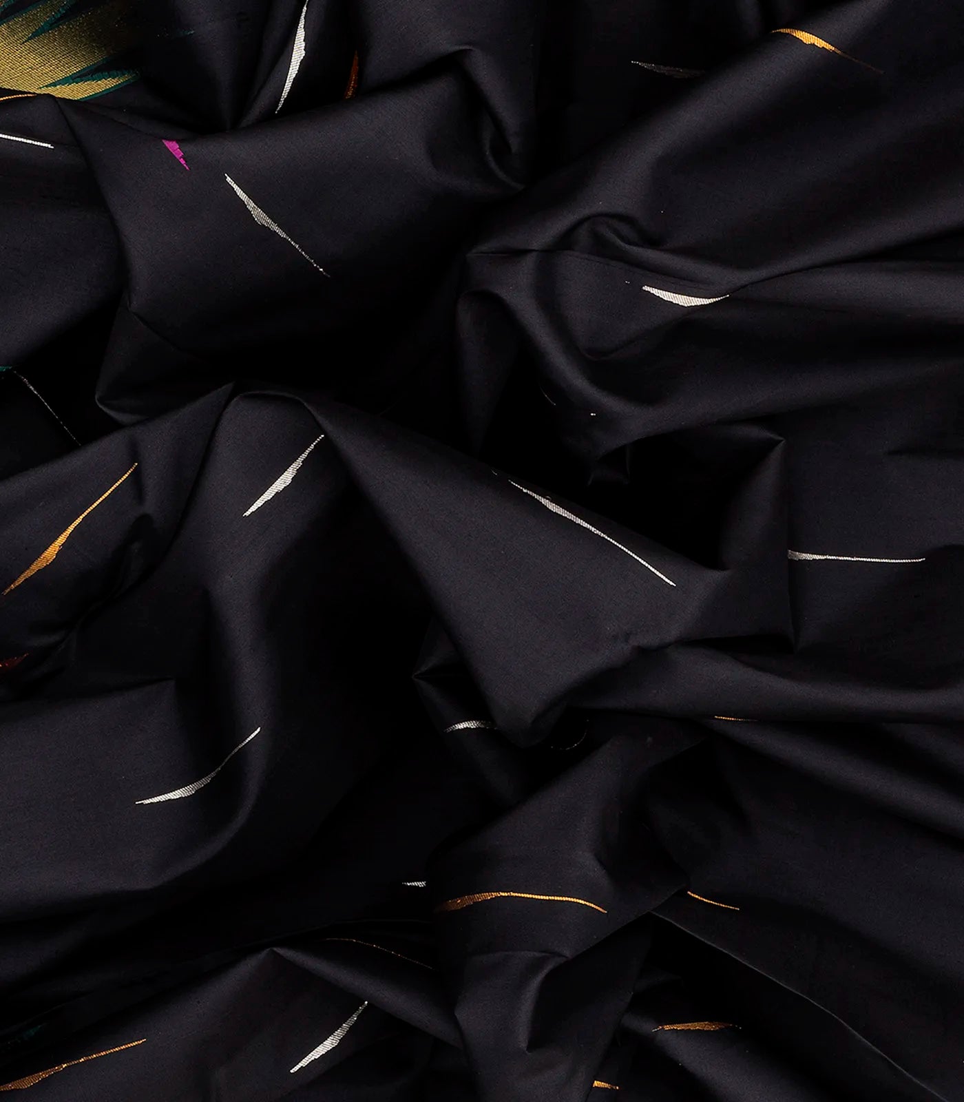 Black Handloom Kanchipuram Korvai Silk Saree With Jasmine Bud Buttas-Black