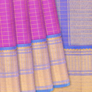 Bubble-gum Pink Handloom Kanchipuram Korvai Silk Saree With Zari Checks-BubbleGum Pink