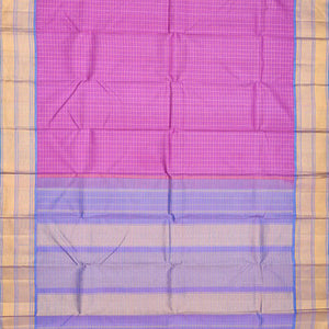 Bubble-gum Pink Handloom Kanchipuram Korvai Silk Saree With Zari Checks-BubbleGum Pink