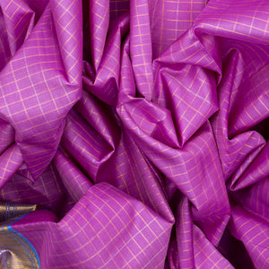 Bubble-gum Pink Handloom Kanchipuram Korvai Silk Saree With Zari Checks-BubbleGum Pink