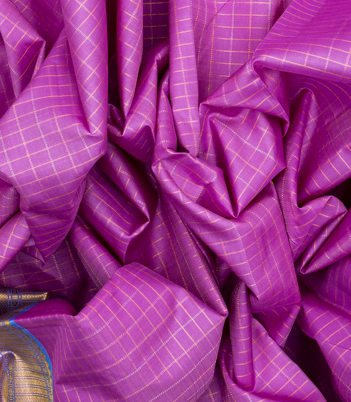 Bubble-gum Pink Handloom Kanchipuram Korvai Silk Saree With Zari Checks-BubbleGum Pink