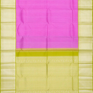 Hot Pink Handloom Kanchipuram Korvai Silk Saree With Stripes-Hot Pink