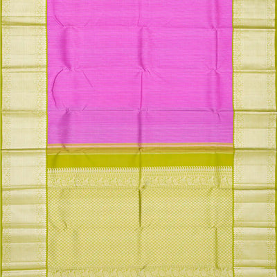 Hot Pink Handloom Kanchipuram Korvai Silk Saree With Stripes-Hot Pink