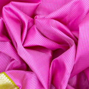 Hot Pink Handloom Kanchipuram Korvai Silk Saree With Stripes-Hot Pink