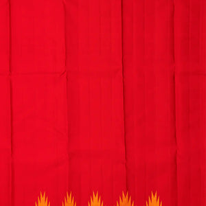 Red Handloom Kanchipuram Korvai Silk Saree With Temple Border-Red