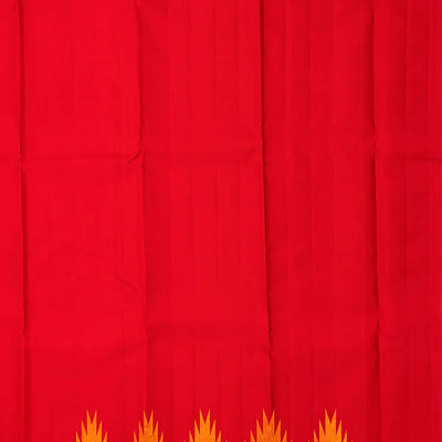 Red Handloom Kanchipuram Korvai Silk Saree With Temple Border-Red