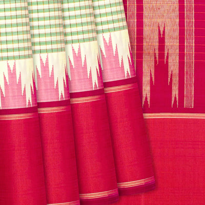 Off White Handloom Kanchipuram Korvai Silk Saree With Checks-Off White