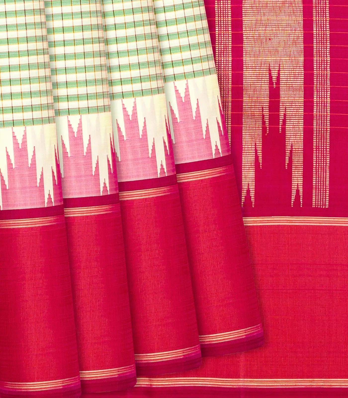 Off White Handloom Kanchipuram Korvai Silk Saree With Checks-Off White