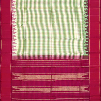 Off White Handloom Kanchipuram Korvai Silk Saree With Checks-Off White
