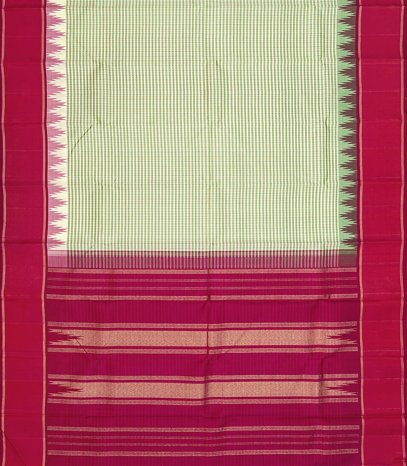 Off White Handloom Kanchipuram Korvai Silk Saree With Checks-Off White