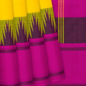 Yellow Handloom Kanchipuram Korvai Silk Saree With Ganga Jamuna Border-Yellow