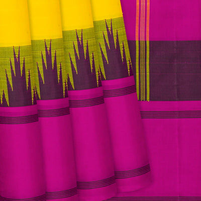 Yellow Handloom Kanchipuram Korvai Silk Saree With Ganga Jamuna Border-Yellow