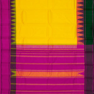 Yellow Handloom Kanchipuram Korvai Silk Saree With Ganga Jamuna Border-Yellow