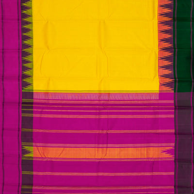 Yellow Handloom Kanchipuram Korvai Silk Saree With Ganga Jamuna Border-Yellow