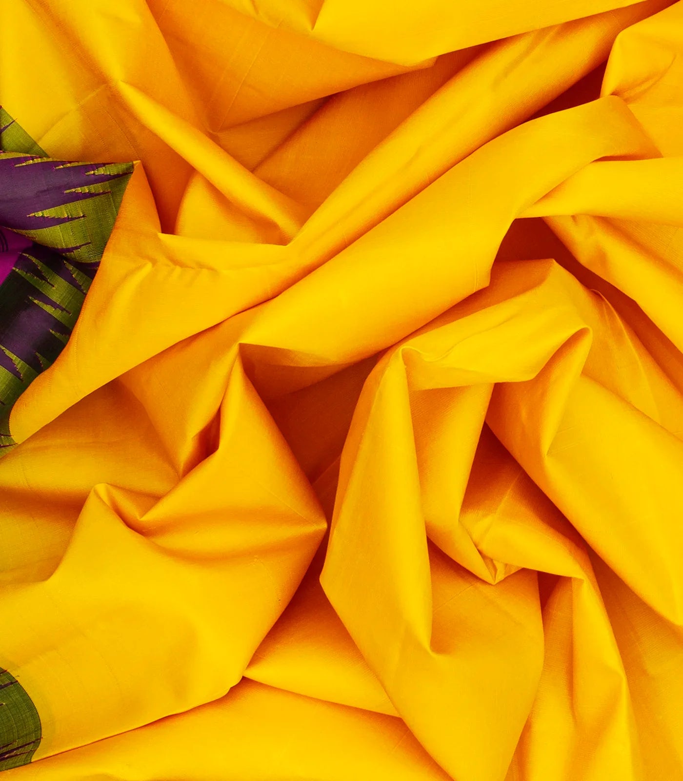 Yellow Handloom Kanchipuram Korvai Silk Saree With Ganga Jamuna Border-Yellow