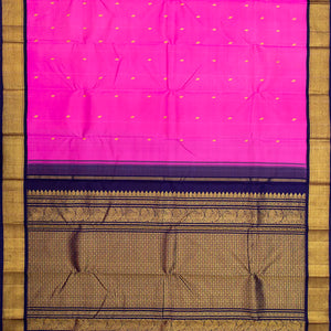 Hot Pink Handloom Kanchipuram Korvai Silk Saree With Floral Buttas-Hot Pink
