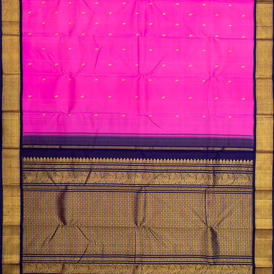 Hot Pink Handloom Kanchipuram Korvai Silk Saree With Floral Buttas-Hot Pink