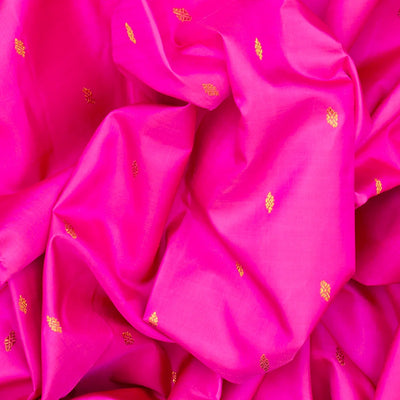Hot Pink Handloom Kanchipuram Korvai Silk Saree With Floral Buttas-Hot Pink